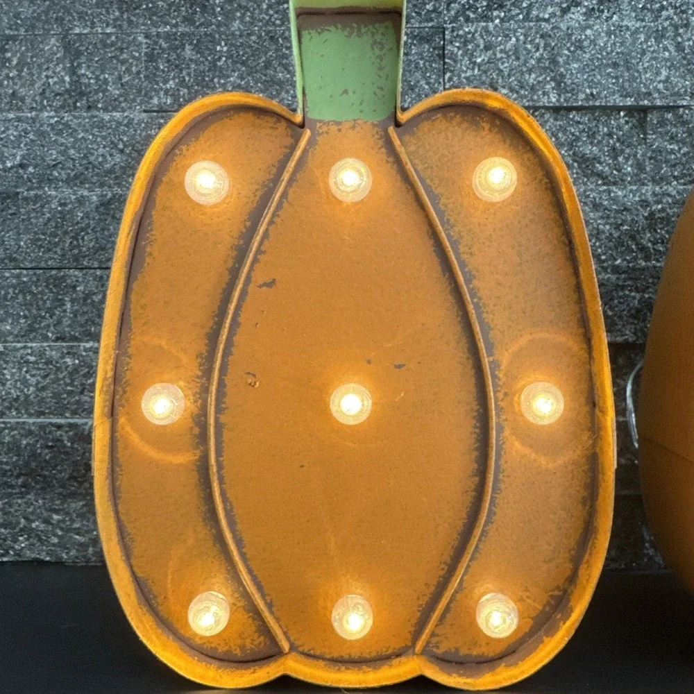 Hobby Lobby Lighted Pumpkin Marquee Decor Tall Shelf Wall Set of 2